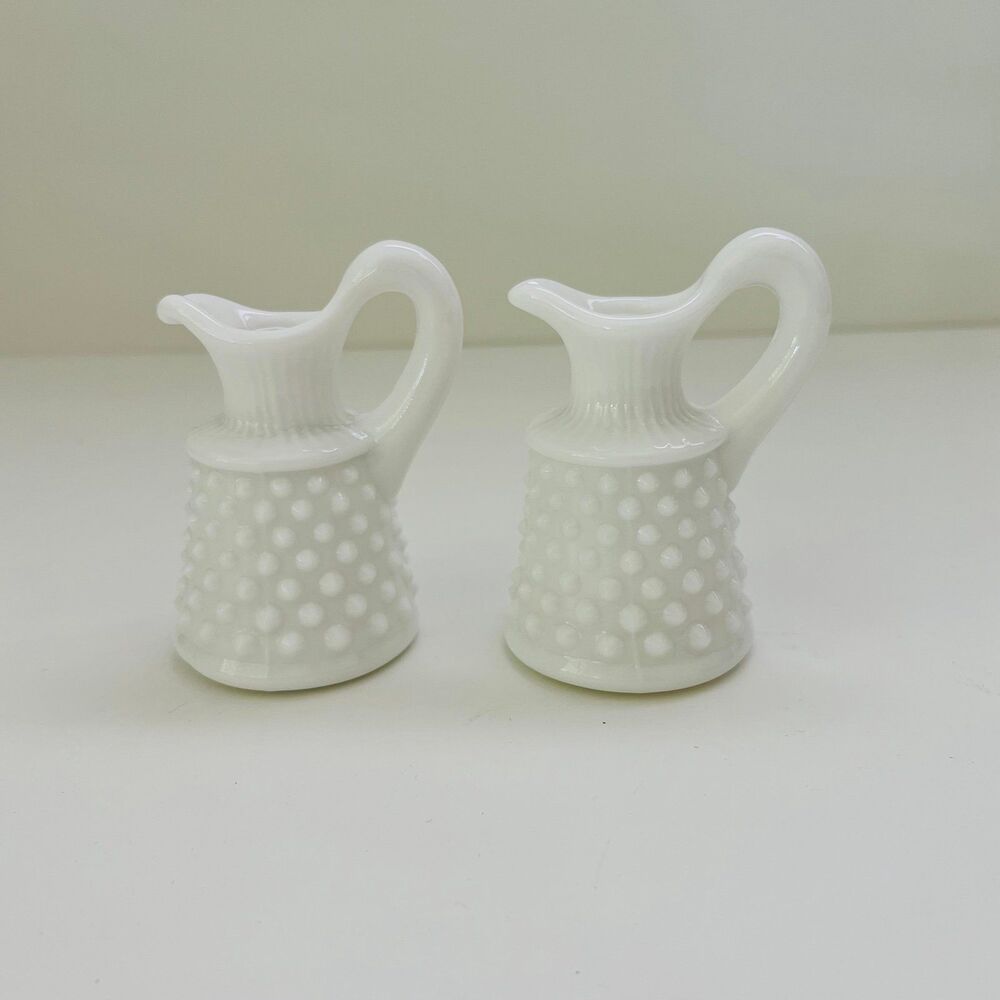 FENTON White Milk Glass Hobnail Pattern Oil & Vinegar Cruets